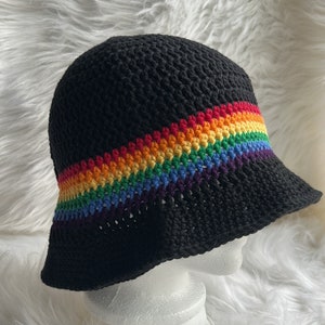 Black Bucket Hat with Rainbow Stripes