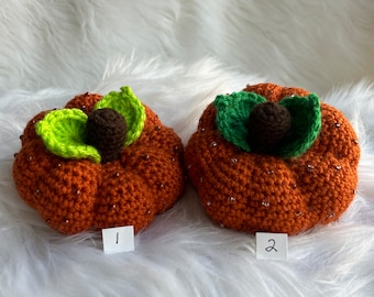 Pumpkin - Halloween - Halloween Decorations - Beaded Rust Pumpkin - Crochet Pumpkin