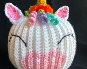 Pumpkin - Halloween - Halloween Decorations - Unicorn Pumpkin - Crochet Pumpkin