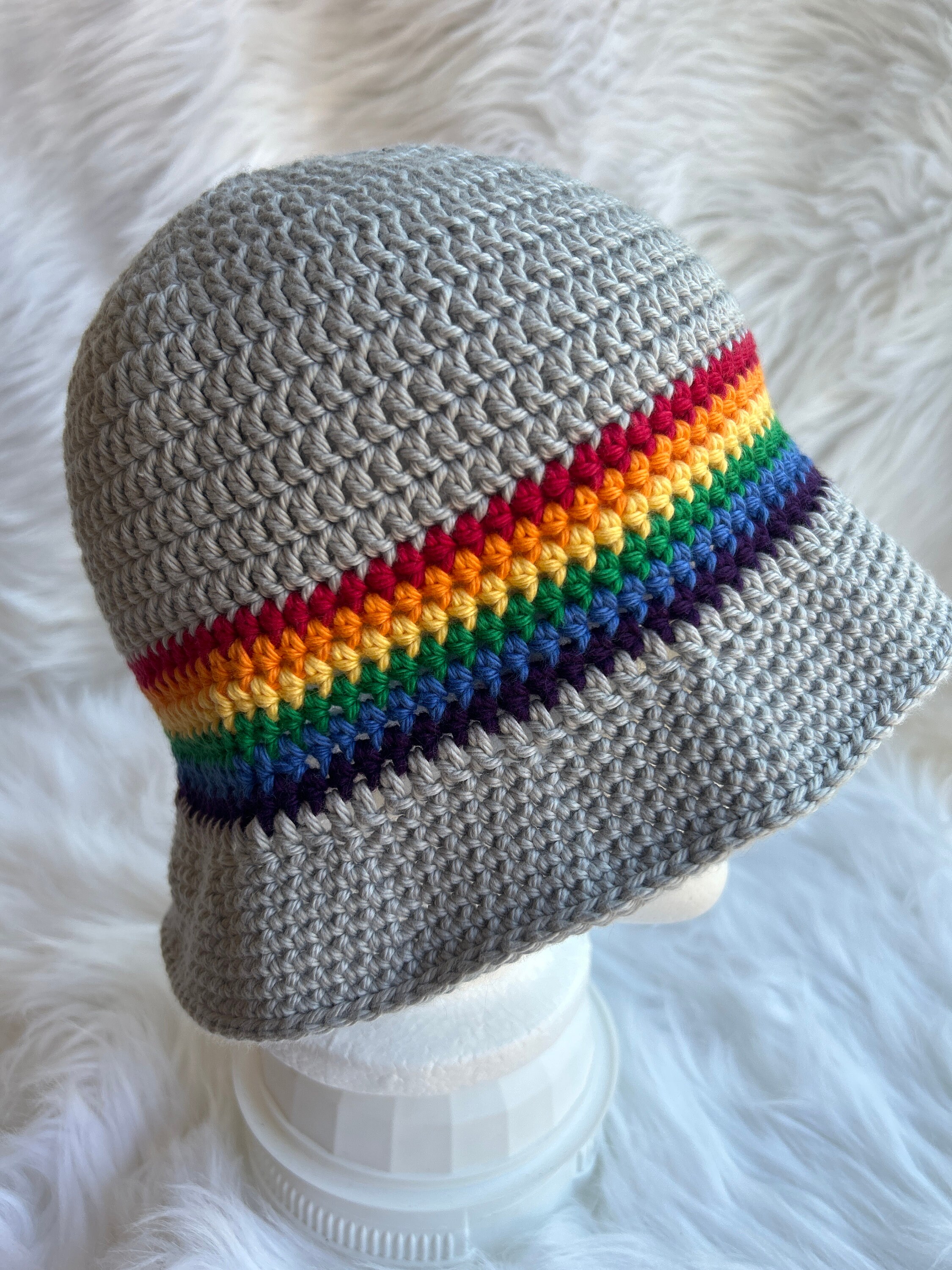 Gray Bucket Hat With Rainbow Stripes - Etsy