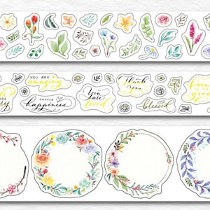 WT Delicate Floral Wreaths | One Loop Sample Washi Tape Set | Flower Stickers, Junk Journal supplies, planner sticker, Scrapbooking
