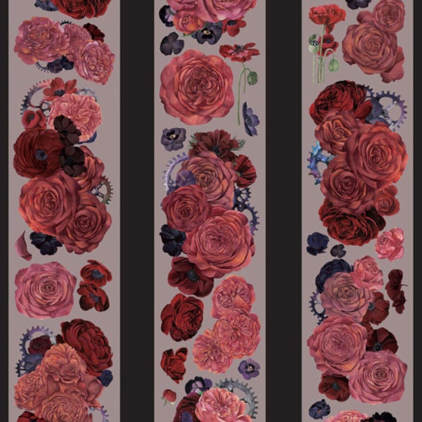 JYStd Red Love / Muestra o rollo de cinta PET de un solo bucle / Pegatinas de flores, suministros para revistas basura, suministros para collage y álbumes de recortes