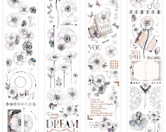 TimeGrid eindeloze bloemen | PET-tape met één lus | Flower Stickers, Junk Journal benodigdheden, planner sticker, Scrapbooking