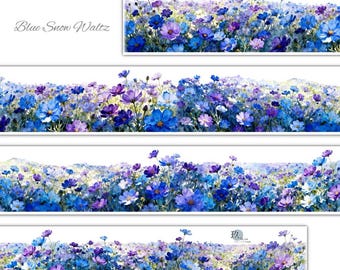 Chuyoo Blue Snow Waltz | One Loop Sample or Roll PET Tape | Flower Stickers, Junk Journal Supply, Planner Sticker, Scrapbook, Collage
