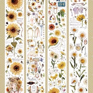 Benchu Born to the Sun | One Loop Sample or Roll Washi / PET Tape | Flower Stickers, Junk Journal Supplies, Planner Sticker, Scrapbook