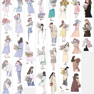 KXX Flower Girls | One Loop Sample or Roll PET Tape | People Stickers, Junk Journal Supplies, Planner Sticker, Scrapbooking, Collage