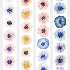 New Loidesign Anemone | One Loop Sample or Roll PET Tape | Flower Stickers, Junk Journal Supplies, Planner Sticker, Scrapbooking, Collage