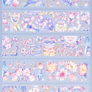 G4 Blue and Pink Tulip | One Loop Sample or Roll PET Tape | Flower Stickers, Junk Journal Supplies, Planner Sticker, Scrapbooking Supplies