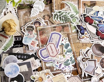 40pcs Washi Deco Stickers, Junk Journal Material, Ephemeral Style Scrap Paper, Scrapbook Embellishment, Scrapbooking