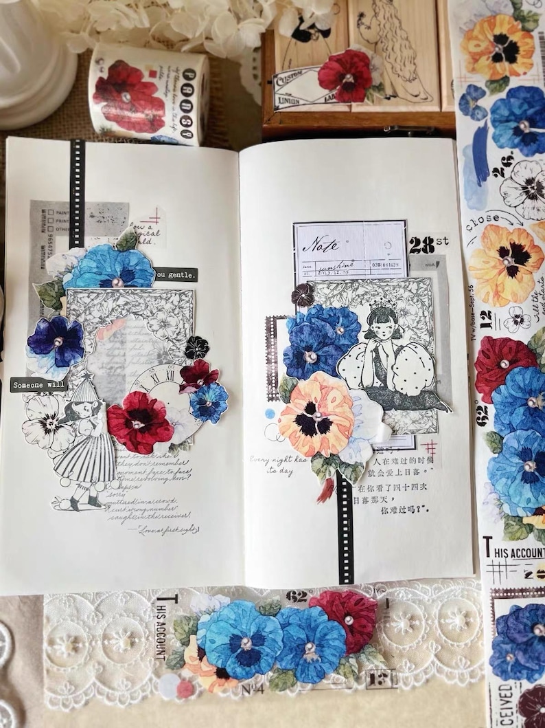 One Sticker Examples Yier Pansy Postcards | One Loop Sample or Roll PET Tape | Flower ...
