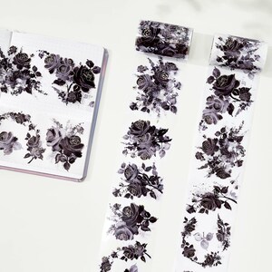 WT Rose Noir | One Loop Sample or Roll PET Tape | Flower Stickers, Junk Journal Supply, Planner ...