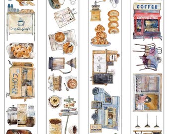 DD Studio Coffee Break | One Loop Sample or Roll Kiss-cut PET Tape | Coffee Stickers, Junk Journal Supplies, Planner Sticker, Scrapbooking