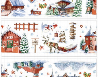 Timotape Snow House | One Loop Sample or Roll PET Tape | House Stickers, Junk Journal Supplies, Collage Art Supplies, Scrapbook, Collage