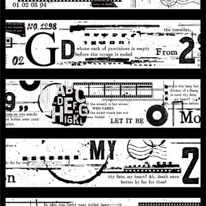 May include: A collage of black and white vintage ephemera with text, numbers, and filmstrip elements. Includes the word "JAN", the number "2", and a butterfly illustration. The style is reminiscent of scrapbooking.
