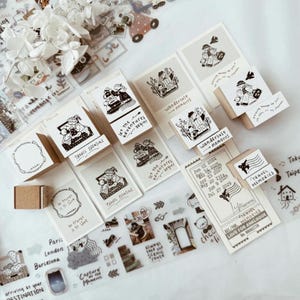 JP Rubber Stamp Set - On a Journey | Wooden Rubber Stamp Set | Junk Journal Supplies, Planner Supplies, Art Journal Supplies