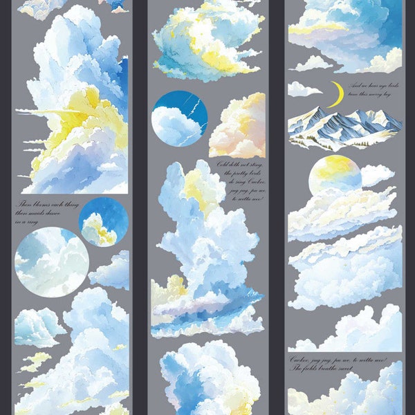 JYStd Clouds and Fog | One Loop Sample or Roll PET Tape | Cloud Stickers, Junk Journal Supplies, Collage Art Supplies, Scrapbooking Supply