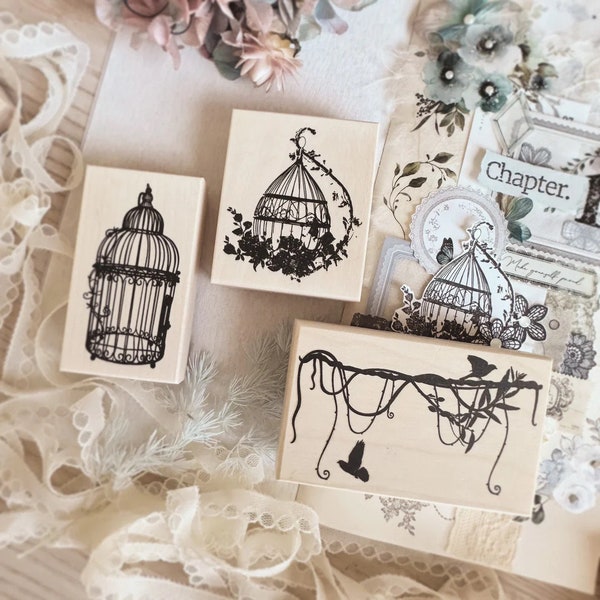 JP In Love With Lace Rubber Stamps - Bird Cage | Wooden Rubber Stamps | Junk Journal Supplies, Planner Supplies, Art Journal Supplies