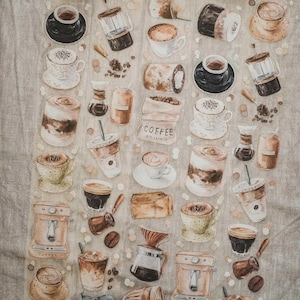 LG Coffee Lovers World | One Loop Sample or Roll Kiss-cut PET Tape | Pre-cut Coffee Stickers, Junk Journal Supply, Scrapbook, Collage