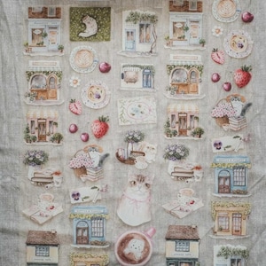 LG Cheerful Summertime Cat Café | One Loop Sample or Roll Kiss-cut PET Tape | Pre-cut Coffee Stickers, Junk Journal Supply, Scrapbooking