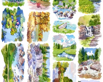 NEWStd Boats by the Brook | One Loop Sample or Roll PET Tape | Brook Stickers, Junk Journal supply, Collage Supply, Scrapbooking