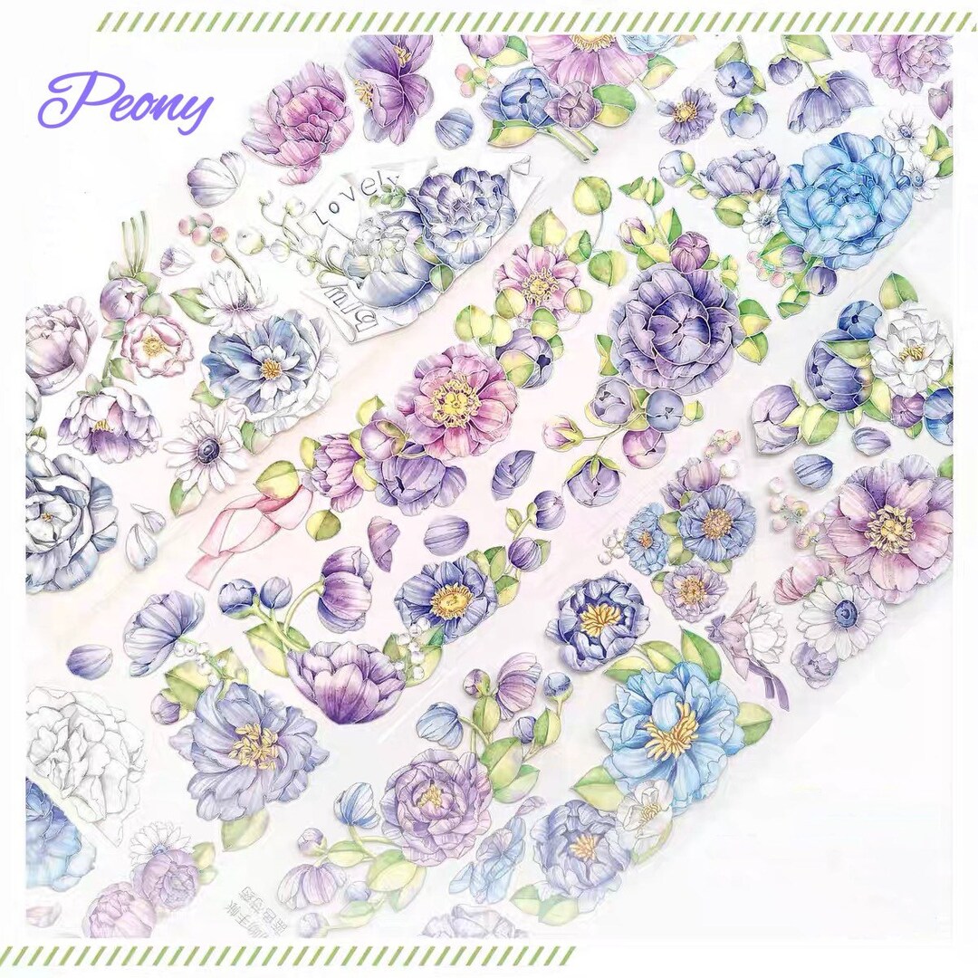 Loop One Sticker YYY Peony | One Loop Sample PET Tape | Flower Stickers, Junk Journal ...