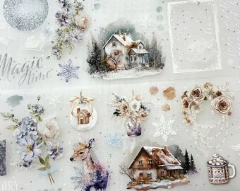 Pages de journal Snow Way Out | Echantillon une boucle (4 m) ou rouleau de ruban adhésif PET Crystal | Sticker fleur, fournitures pour carnets indésirables, Sticker agenda, album de scrapbooking