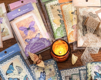 50 Sheets Lace Butterfly Poetry Series Journal Paper Set /Frame Memo Papers, Collage Material, Junk Journal Supplies, Scrapbooking