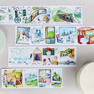 MoodT Travel Movie | One Loop Sample or Roll PET Tape | Travel Stickers, Junk Journal Supplies, Planner Sticker, Scrapbooking Supplies