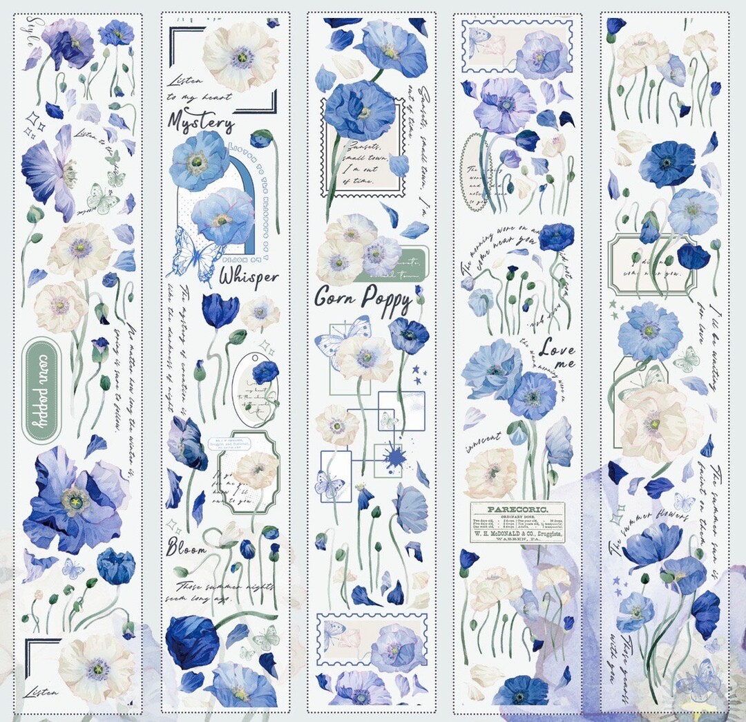 Yier Studio Poppy | One Loop Sample or Roll PET Tape | Flower Stickers ...