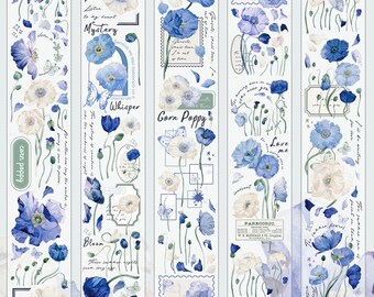 Yier Studio Poppy | One Loop Sample or Roll PET Tape | Flower Stickers, Junk Journal Supplies, Planner Sticker, Scrapbooking, Happy Mail