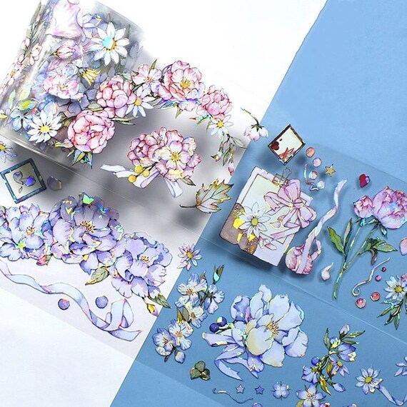 Fiore Washi Tape PET, Tape Decorativo Coprente, Nastro Adesivi Decorativi Trasparenti, Fiori Masking Tape per Giornali Decorazioni fai da te