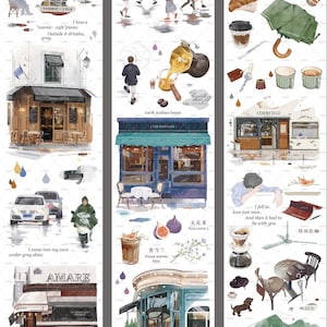 MoodTape Let’s Get Coffee | One Loop Sample or Roll PET Tape | People Sticker, Junk Journal Supplies, Planner Sticker, Scrapbooking Supplies