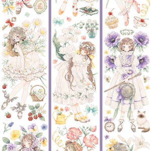 ShineStd Flower Girls | One Loop Sample or Roll PET Tape | People Stickers, Junk Journal Supplies, Planner Sticker, Scrapbook, Collage