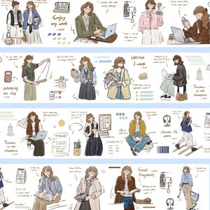 WendyStd Working Girls | One Loop Sample or Roll PET Tape | People Stickers, Junk Journal Supplies, Planner Sticker, Scrapbooking, Collage