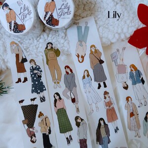 Katkreates Lily Girls | One Loop Sample or Roll Washi Tape | People Stickers, Junk Journal Supplies, Planner Sticker, Scrapbooking, Collage