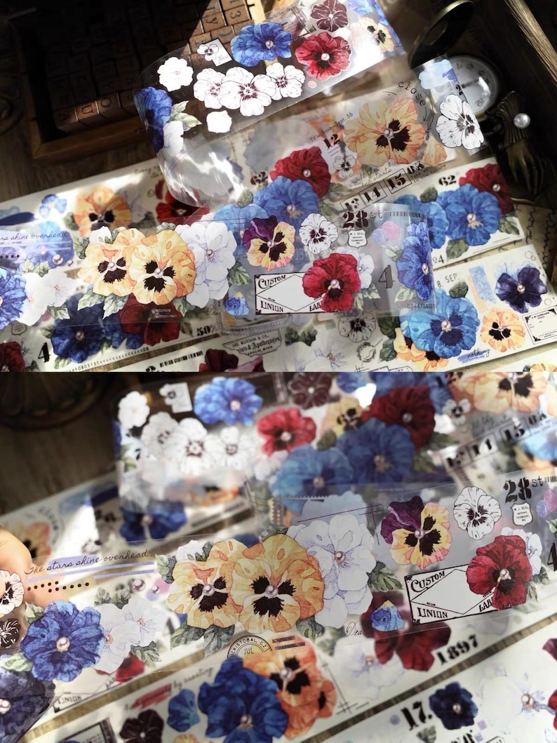 One Sticker Examples Yier Pansy Postcards | One Loop Sample or Roll PET Tape | Flower ...