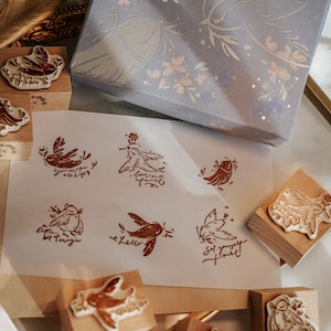 Meow Illustration Love And Peace Stamp Set | Wooden Rubber Stamps | Junk Journal Supplies, Planner Supplies, Art Journal Supplies, Collage