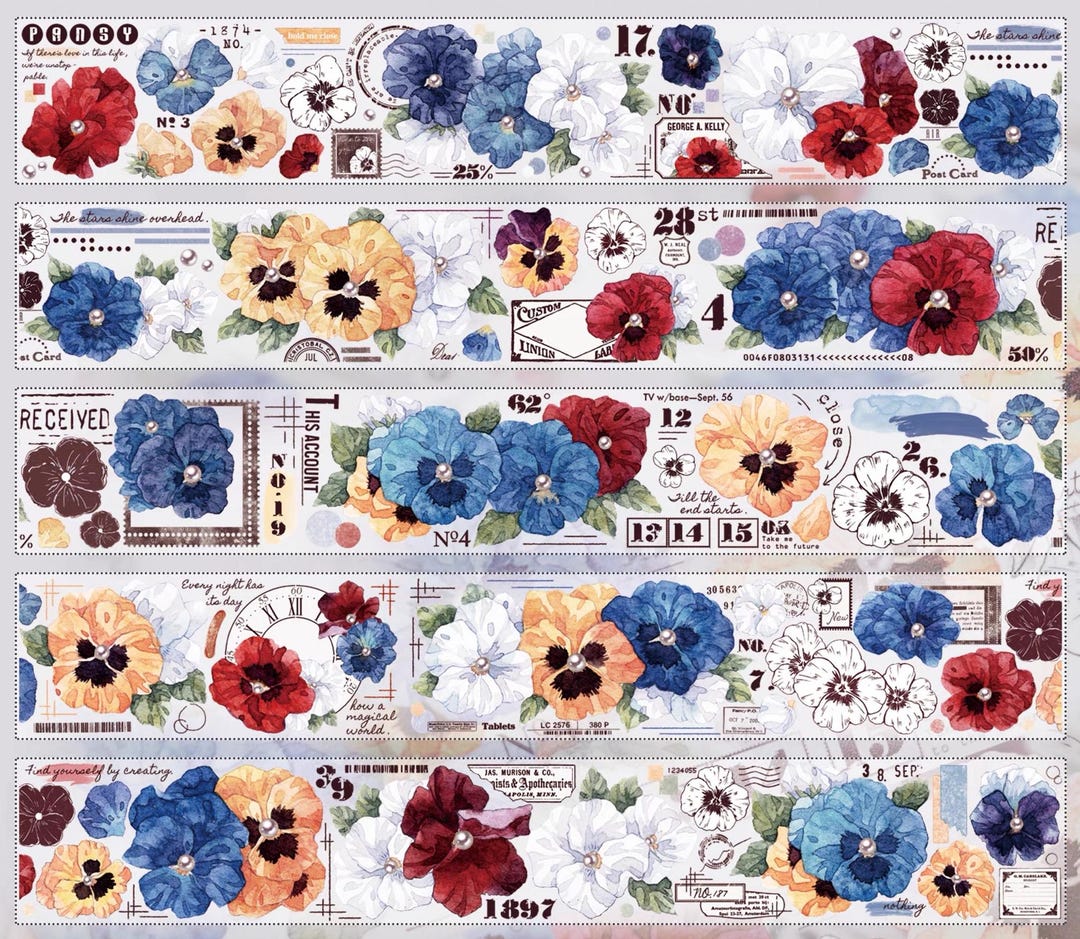 One Sticker Examples Yier Pansy Postcards | One Loop Sample or Roll PET Tape | Flower ...