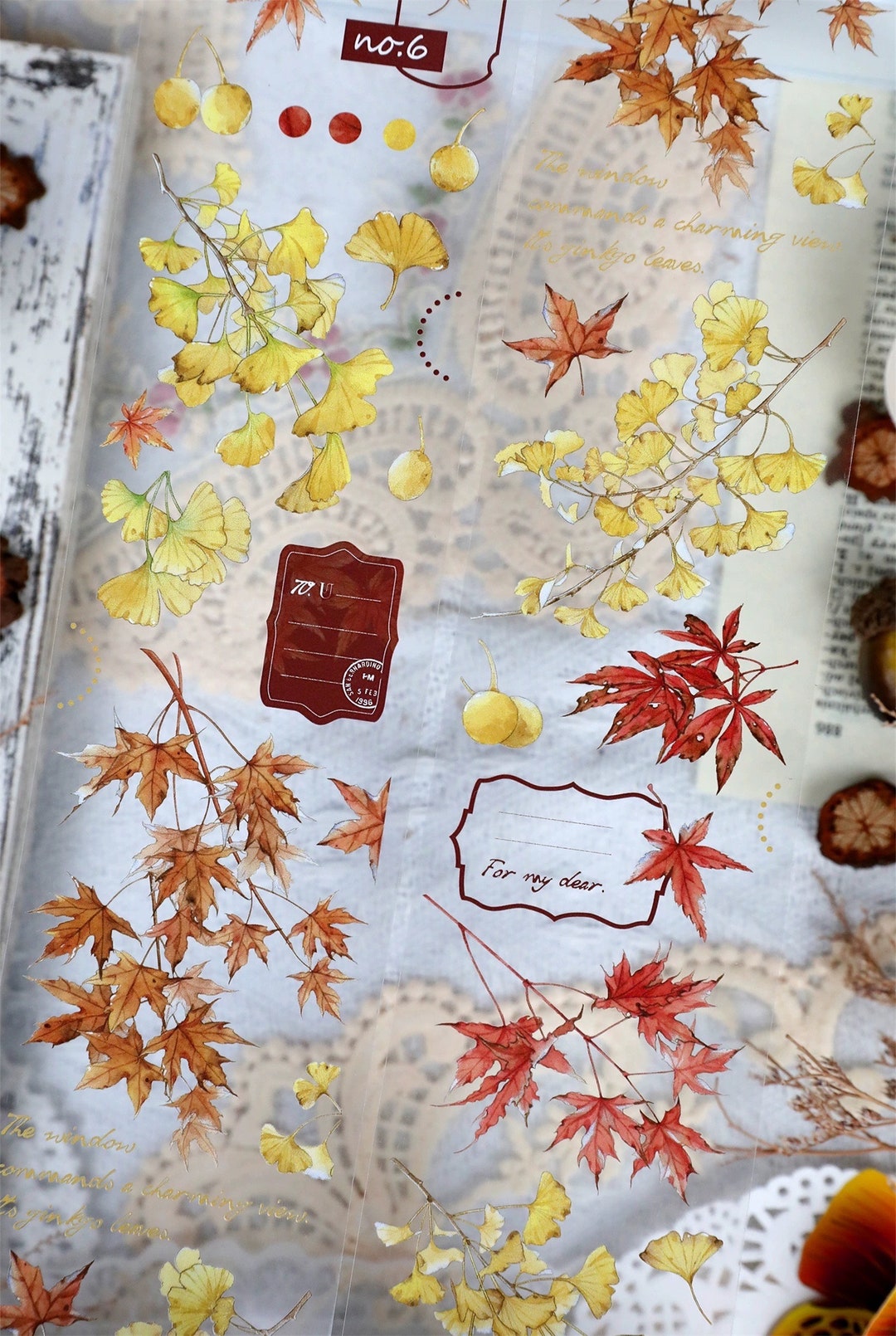 BCJ Autumn Leaves | One Loop Sample or Roll PET Tape | Flower Stickers ...