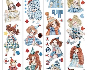 DD Studio Clown | One Loop Sample or Roll PET Tape | People Stickers, Junk Journal Supplies, Planner Sticker, Scrapbook, Collage