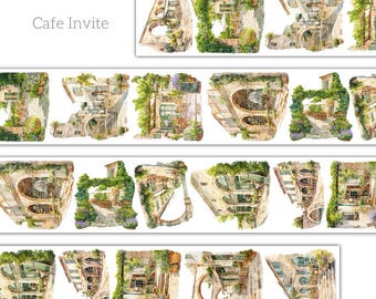 Chuyoo Cafe Invite | One Loop Sample or Roll PET Tape | Cafe Stickers, Junk Journal Supply, Planner Sticker, Scrapbook, Collage