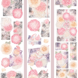 MoodT Camellia Serenade | One Loop Sample or Roll PET Tape | Flower Stickers, Junk Journal Supplies, Planner Sticker, Scrapbooking, Collage