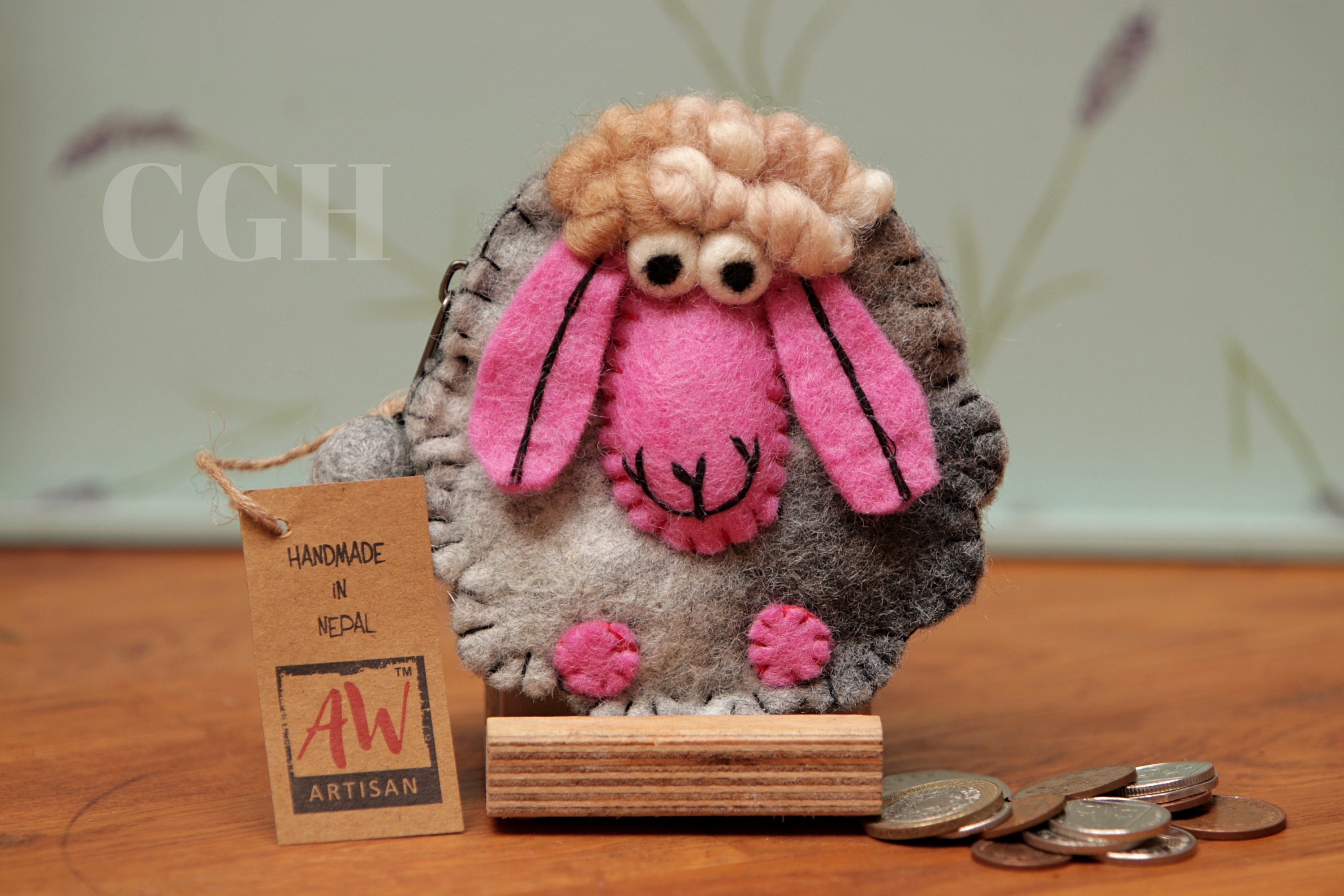 Happy Sheep felt zipper purse pouch grey handmade felted Etsy