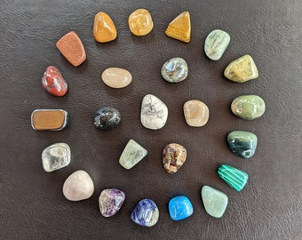 24 Tumbled Stones Kit, Assorted Polished Crystals Set, DIY Advent Calendar, Labled Minerals, Educational Activity, Free Shipping, Gift Idea