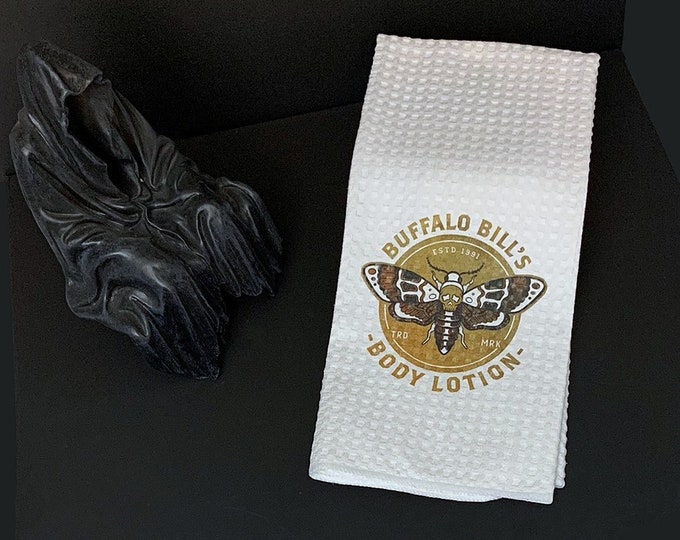 Buffalo Bill tea towel, Silence of the Lambs kitchen towel, Horror movie decor, Halloween Decor, Halloween tea towel