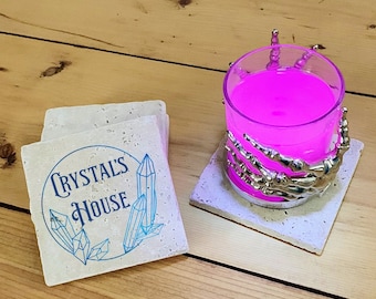 Personalized Wiccan Coasters, Wiccan Housewarming or Anniversary Gift, Witch Home Decor, Crystal Witch gift, Gift under 50