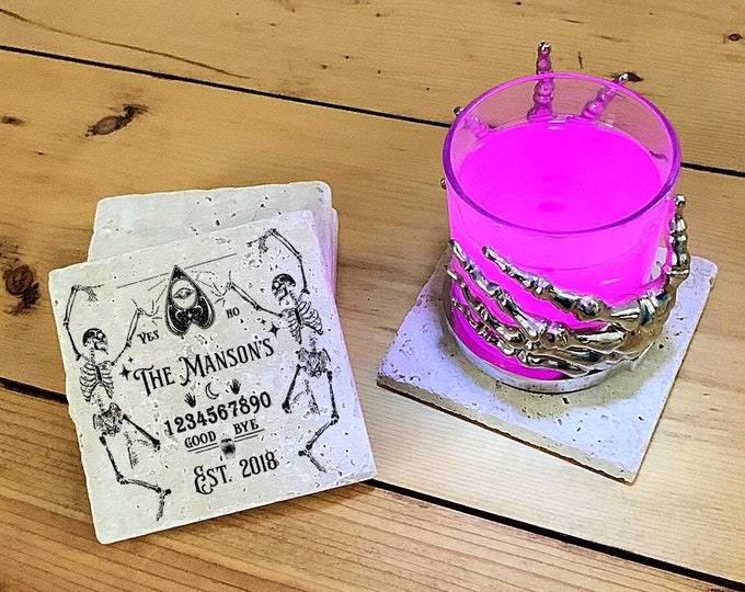 Personalized Gothic Coasters, Gothic Housewarming or Anniversary Gift, Gothic Home Decor, Gothic Wedding Gift, Skull design, Gift under 50