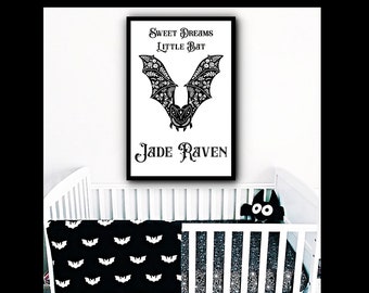 Personalized Nursery Decor, Personalized Baby Shower Gift, Personalized Gothic Decor, Custom Bat Print, Custom Gothic Artwork, Custom Gift