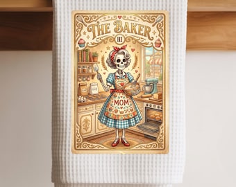 The Baker tea towel, Halloween Decor, Halloween Kitchen Towel, Gothic Kitchen