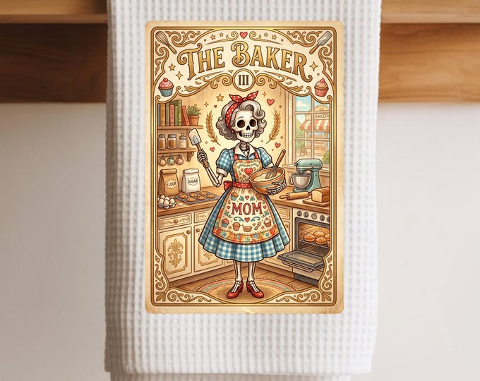The Baker tea towel, Halloween Decor, Halloween Kitchen Towel, Gothic Kitchen